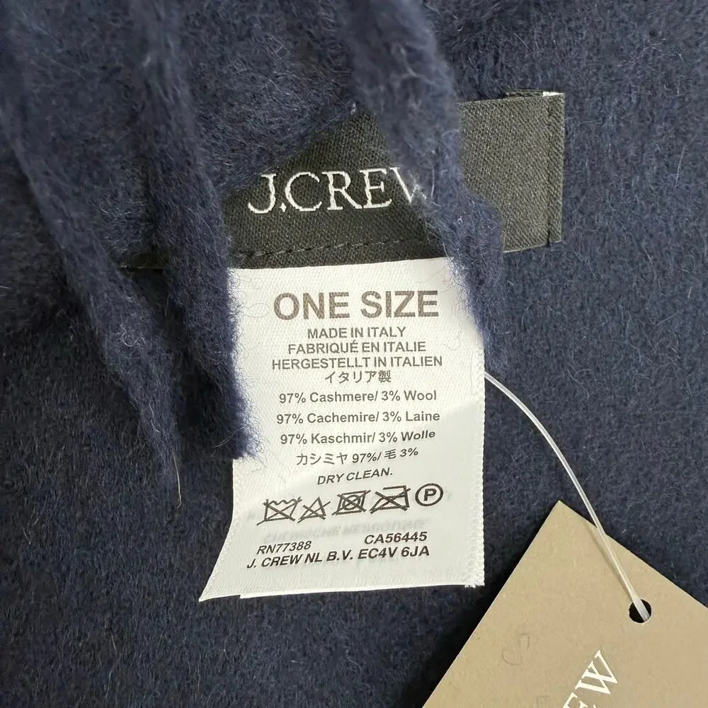 J.Crew Scarf Cashmere Wool Blend NWT Men Unisex Navy Made In Italy Winter Fringe